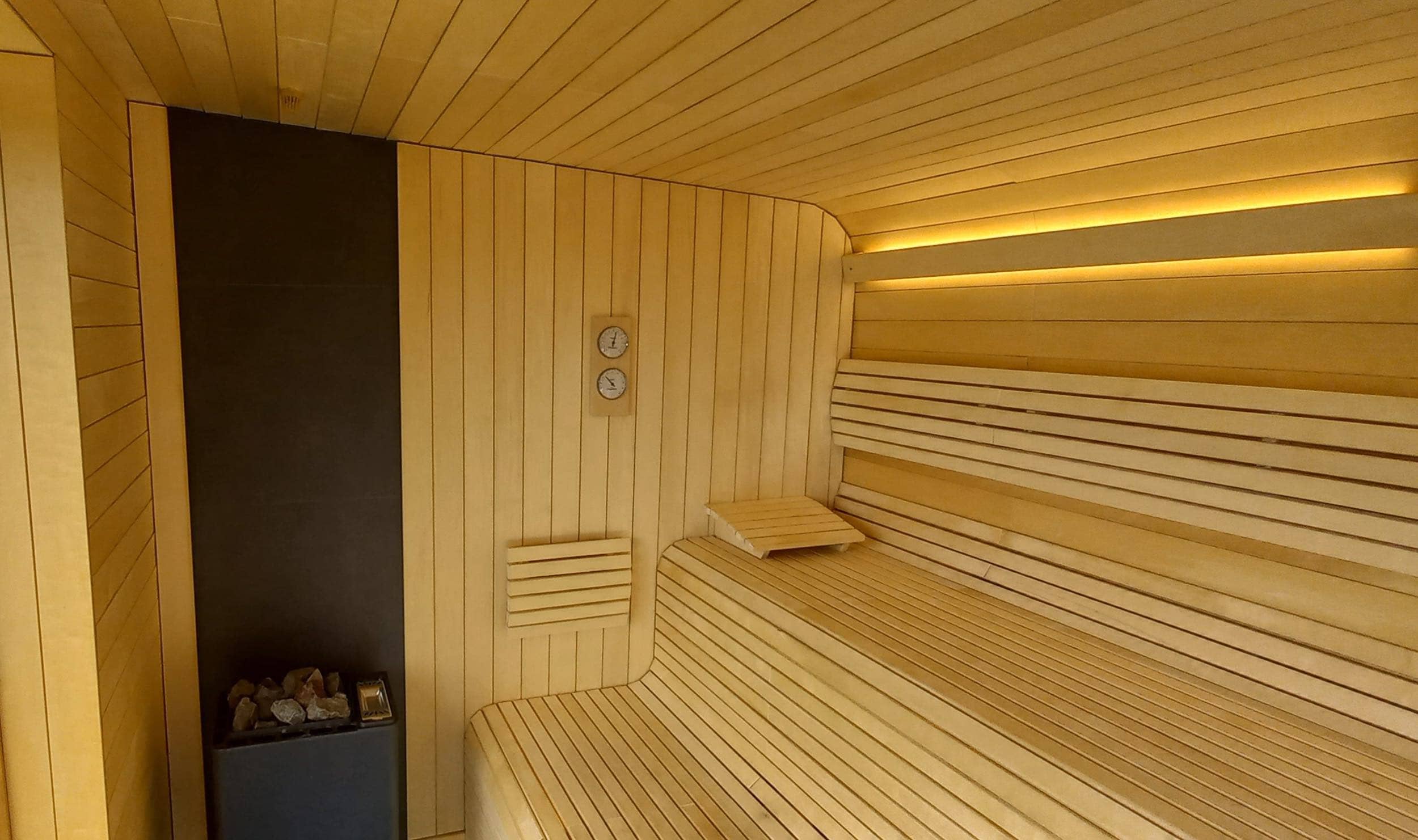 Inside wooden sauna