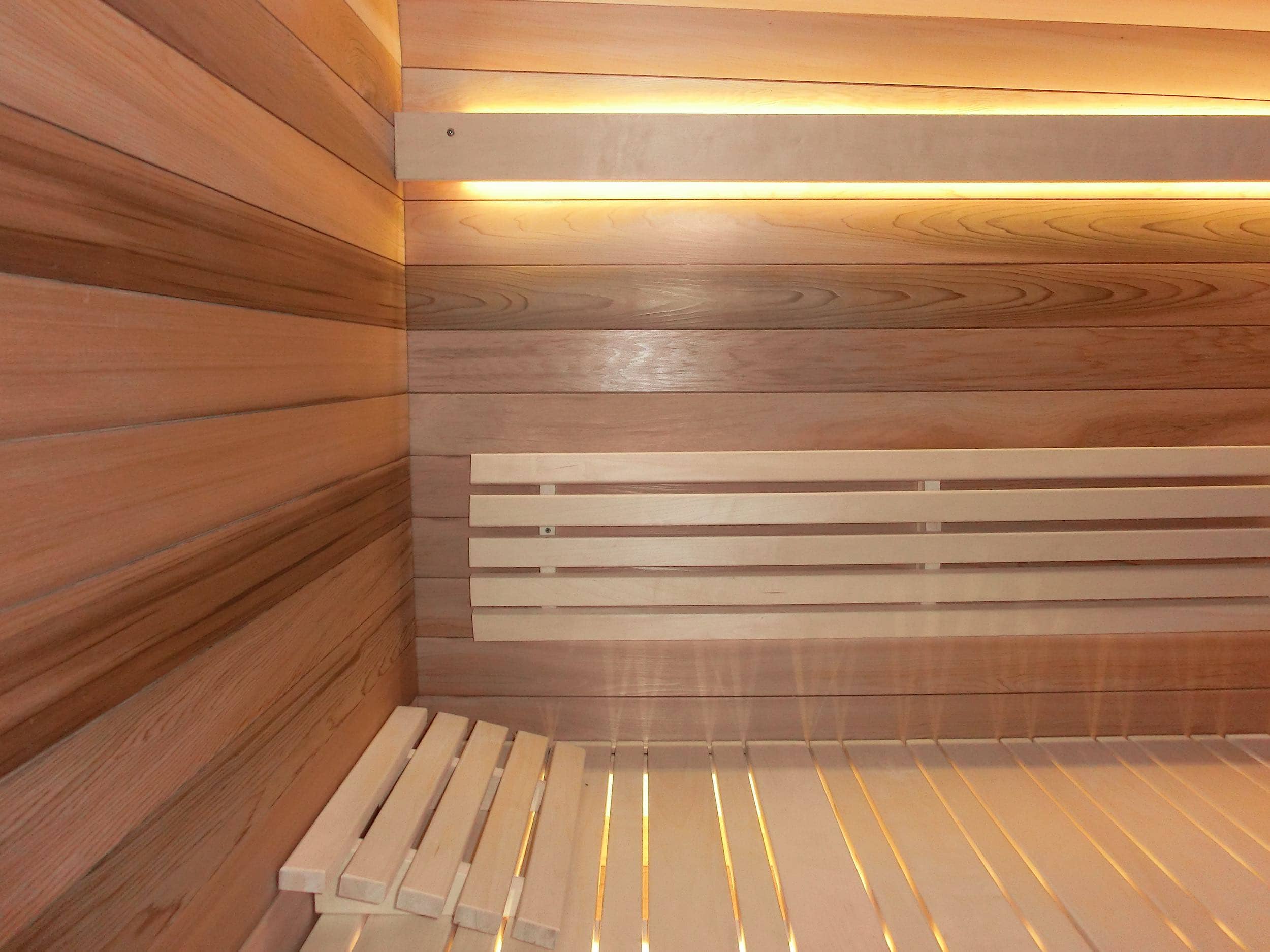Inside wooden sauna